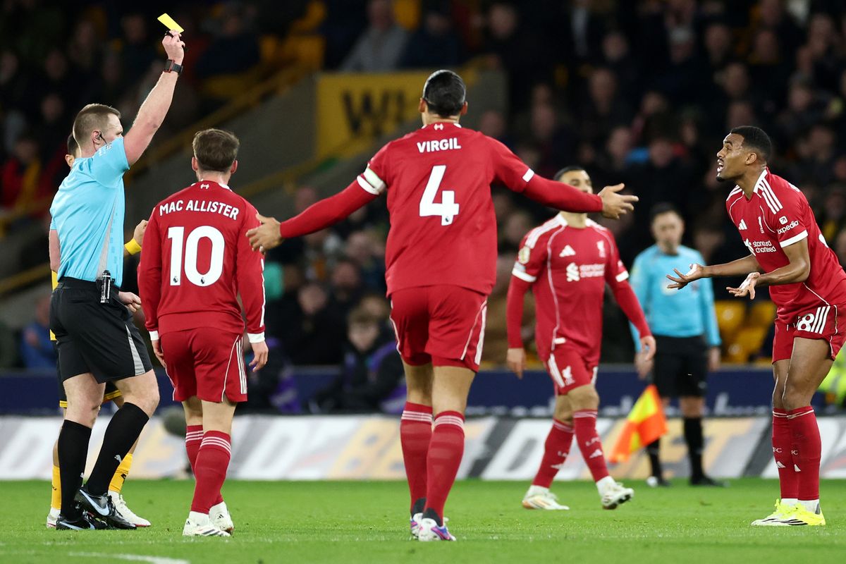 Ryan Gravenberch was booked in the first half at Wolves on Tuesday