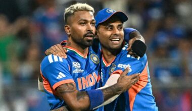 Hardik Pandya and Suryakumar Yadav during the 2026 T20 World Cup semi-final