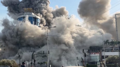 Smoke engulfs buildings after Israeli forces strike Beirut suburbs – video