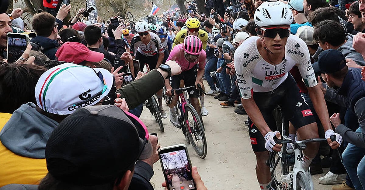 Ben Healy shunted off bike by spectator at Strade | Video