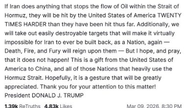 Trump's warning to Iran about the Strait of Hormuz on March 9
