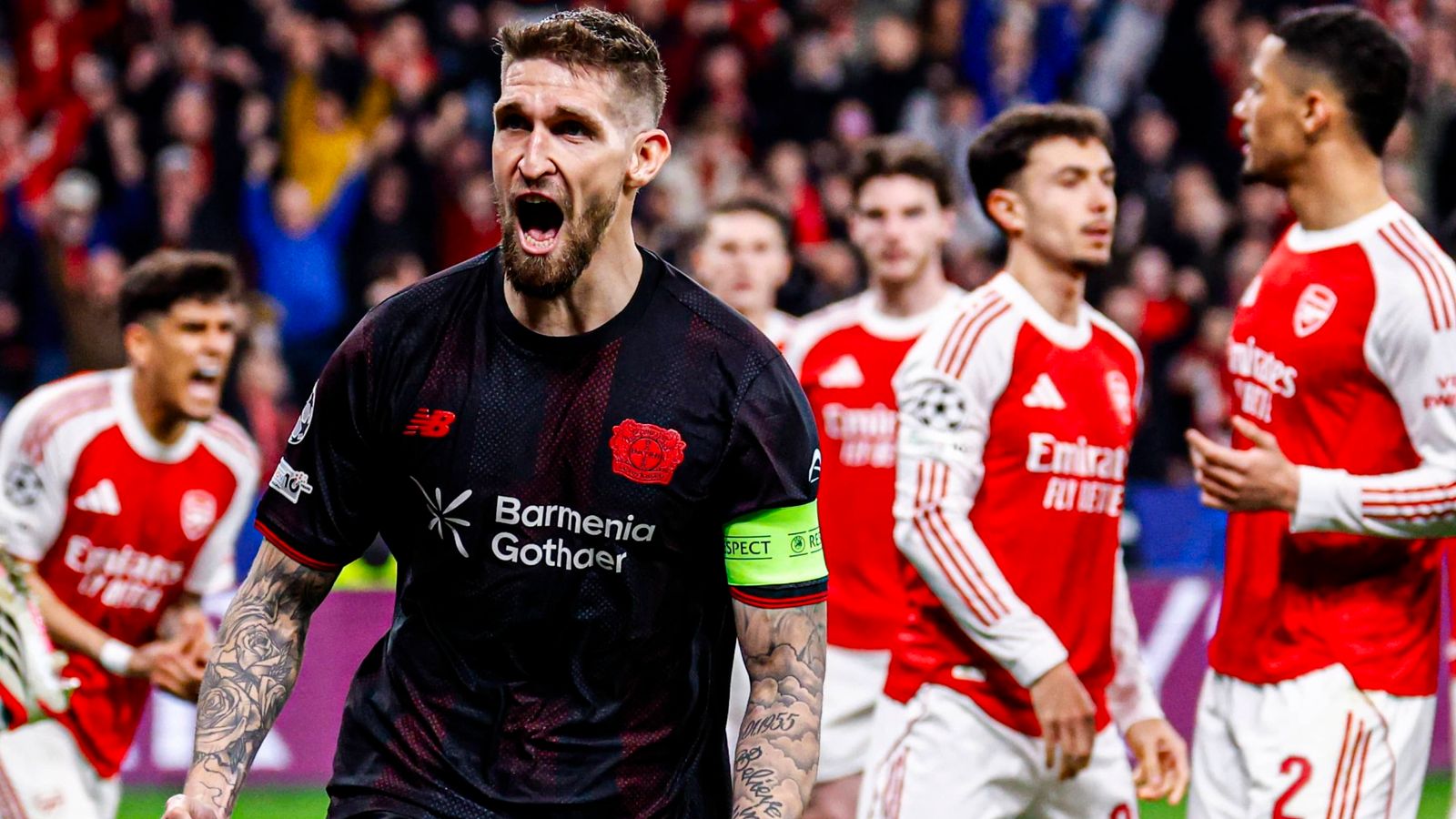 Robert Andrich celebrates after scoring against Arsenal