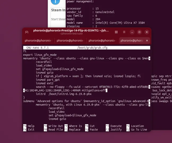 mitigations=off for Intel Panther Lake on Linux