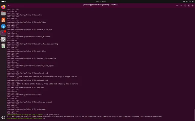 Intel CPU security mitigations disabled