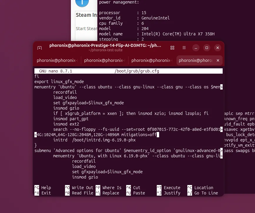 mitigations=off for Intel Panther Lake on Linux