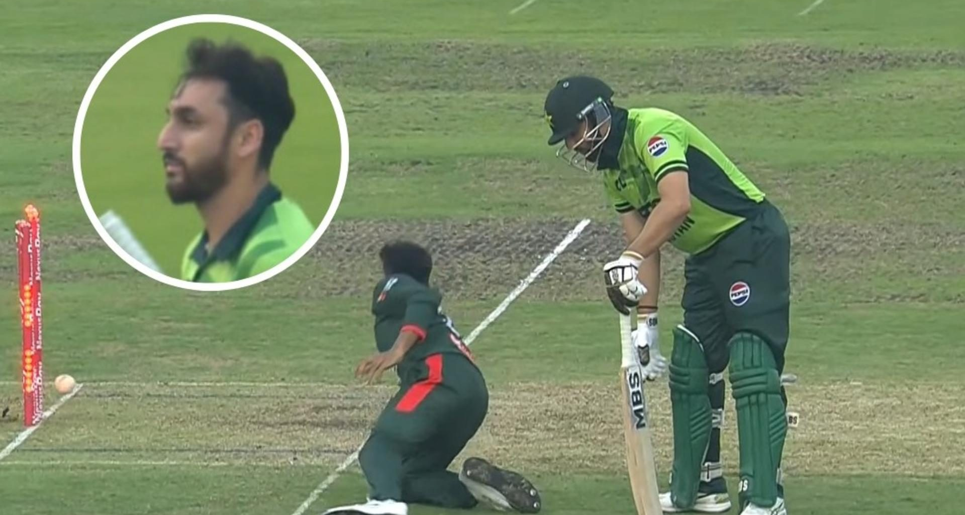 Pakistan’s Salman Ali Agha was run out in bizarre circumstances after he bent over to return the ball to the bowler without first reaching his crease, during the second Bangladesh ODI.