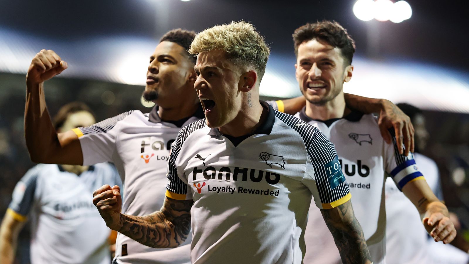 Sam Szmodics scored Derby's winner at Fratton Park
