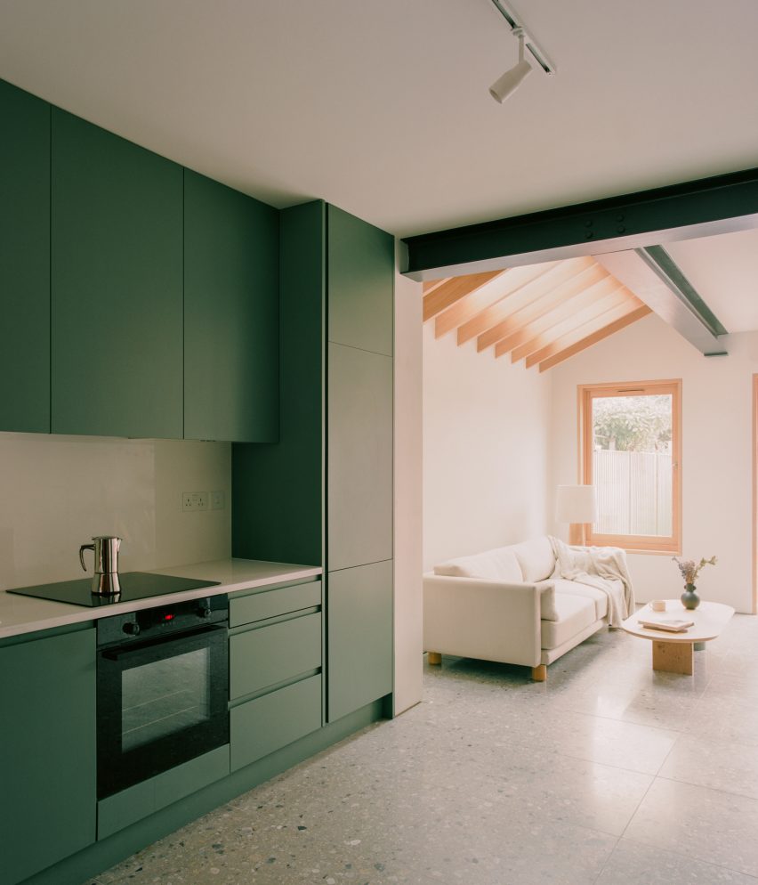 Green kitchen inside London house