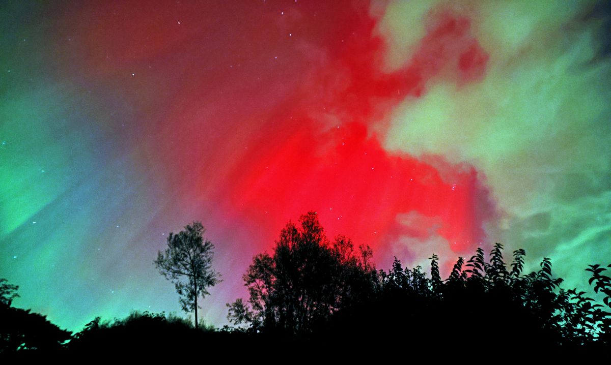 Colourful Aurora Northern Lights over Formby on Merseyside