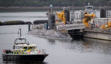 A Vanguard Class submarine at HM Naval Base Clyde in 2019. Pic: PA