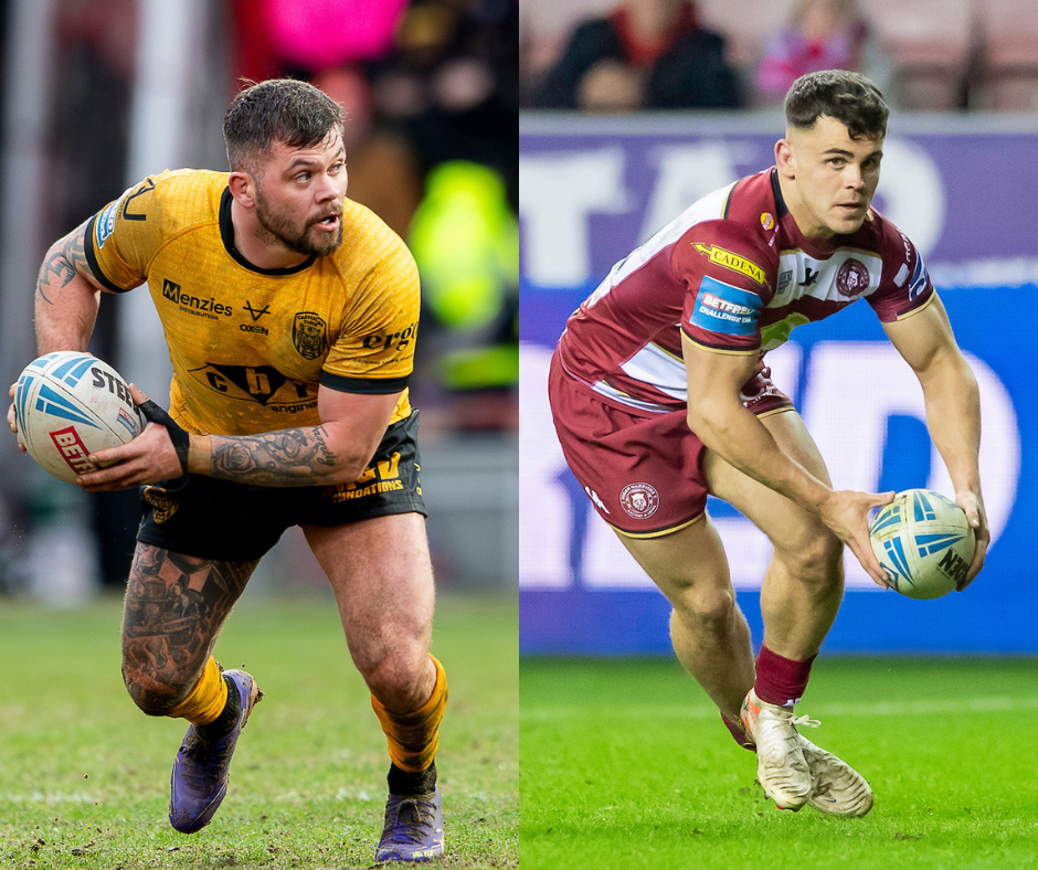 Castleford Tigers Liam Hood and Wigan Warriors Tom Forber