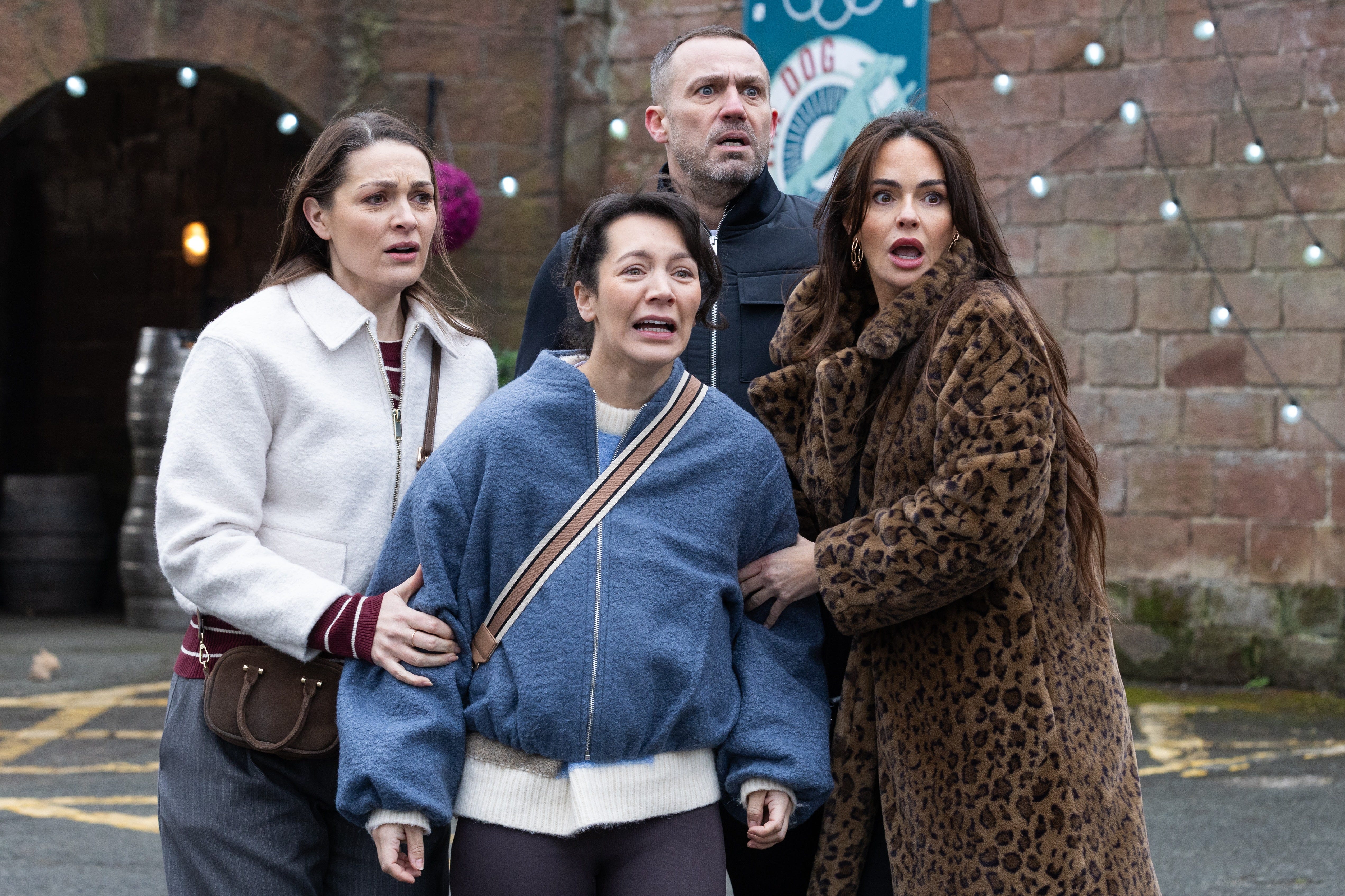 sienna blake, cleo mcqueen, warren fox and mercedes mcqueen in hollyoaks