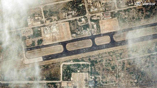 Buildings damaged by airstrikes on Havadarya airbase on Iran’s southern coastline.