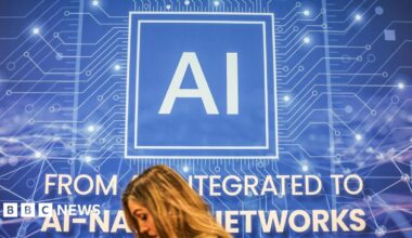 An AI banner at the Mavenir pavilion at MWC Barcelona 2026 in Barcelona, Spain, on Tuesday, March 3, 2026.