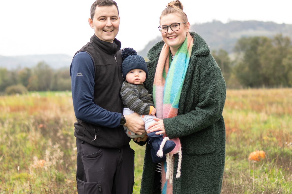 Huw Jones with his wife, Cadi Rowlands, and their infant son, Idris