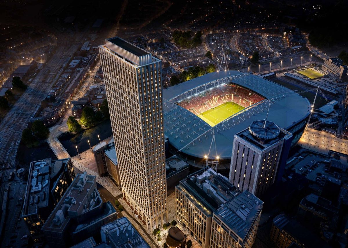 An Artist's Rendition Of The Skyscraper At Night