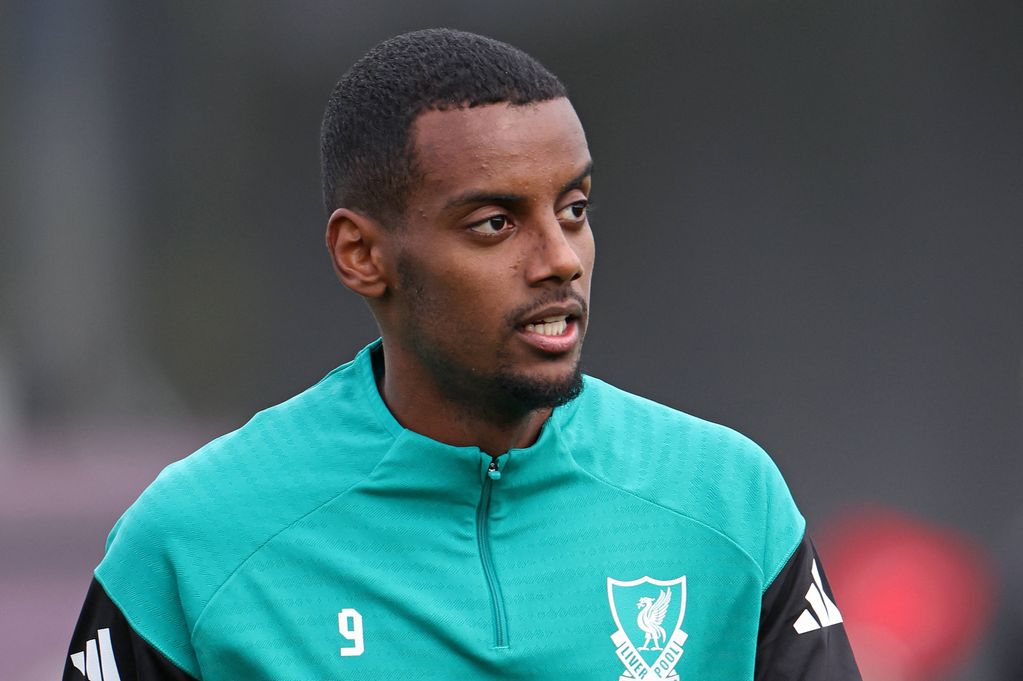 Liverpool' striker Alexander Isak attends a training session