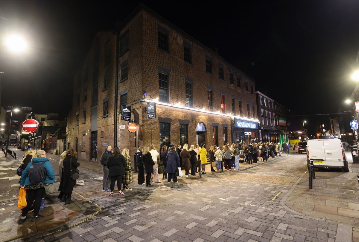Fans queuing for The Jacaranda