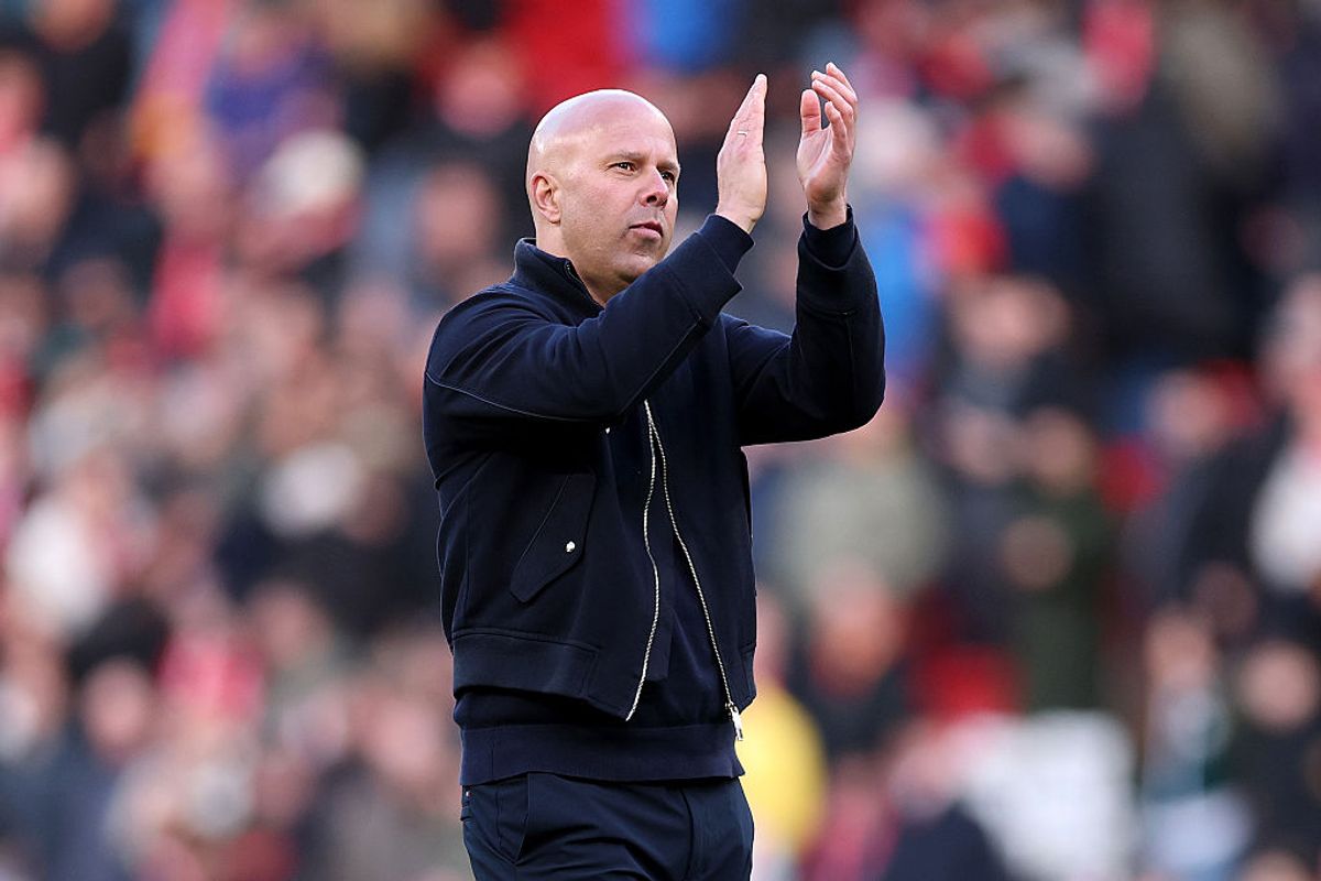 LIVERPOOL, ENGLAND - FEBRUARY 28: Arne Slot, Manager of Liverpool, applauds the fans after the team's victory during the Premier League match between Liverpool and West Ham United at Anfield on February 28, 2026 in Liverpool, England. (Photo by Michael Regan/Getty Images)