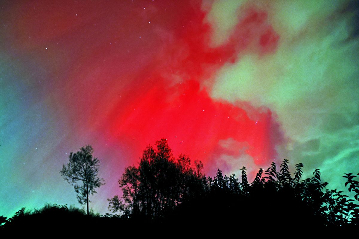 Colourful Aurora Northern Lights over Formby on Merseyside