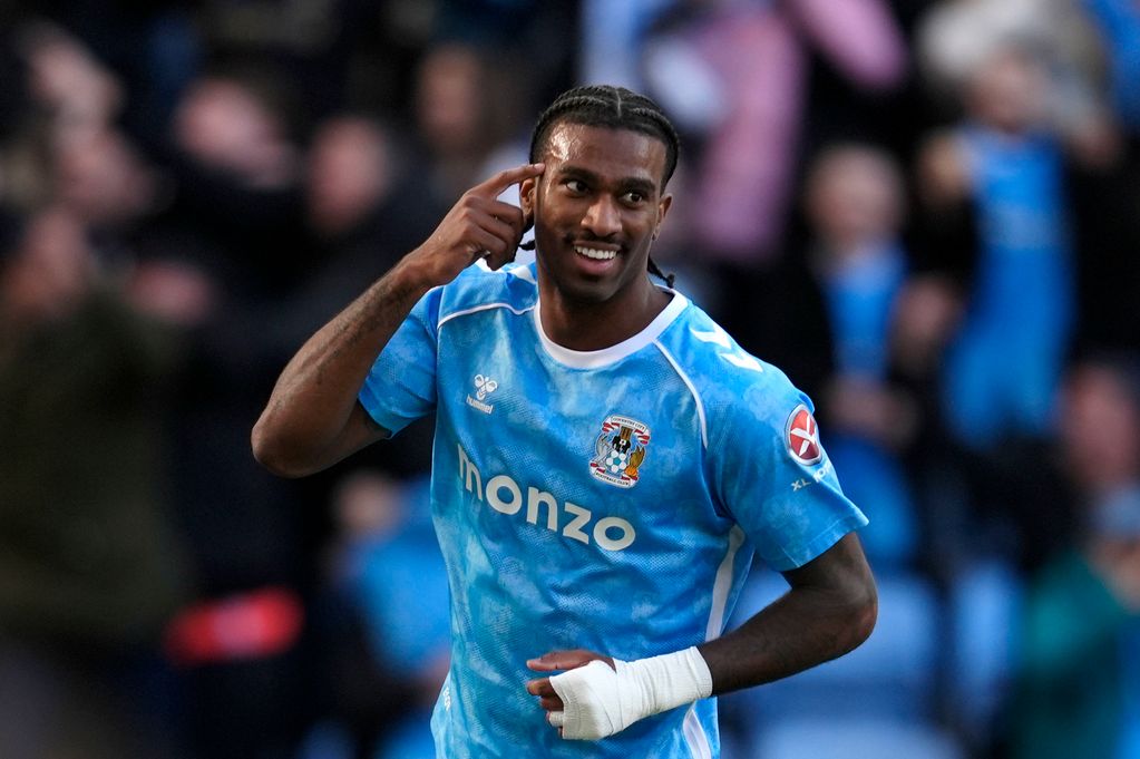 Coventry City's Haji Wright celebrates scoring against Stoke