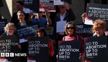 Protesters demonstrate against the decriminalisation of abortion outside the House of Lords