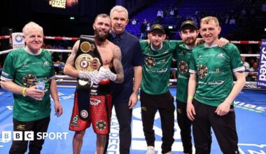 Anthony Cacace with coaches Michael Hawkins Sr and Jr, Barry O'Neill, Ruairi Dalton and manager Simon Legg