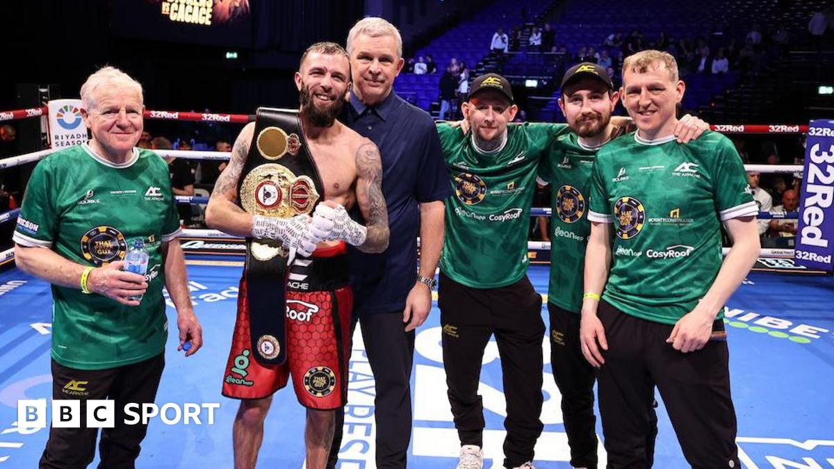 Anthony Cacace with coaches Michael Hawkins Sr and Jr, Barry O'Neill, Ruairi Dalton and manager Simon Legg