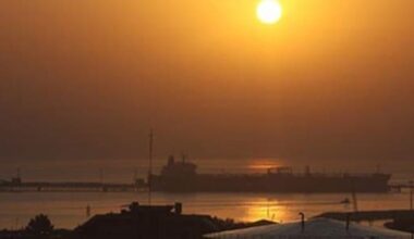 Kharg Island sunset with tanker in the background