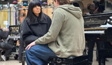 Claudia Winkleman films The Piano at York Railway Station