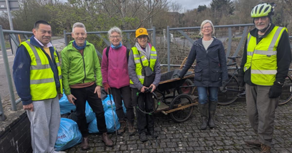 Cyclists help clean road on Great British Spring Clean