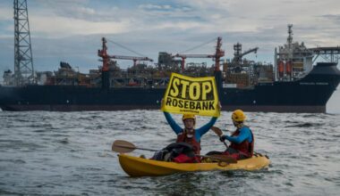 Greenpeace vandalise fossil fuel ship heading for Rosebank