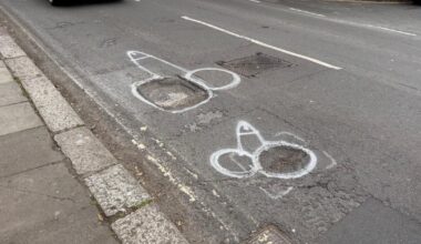 Penis graffiti drawn on potholes in Richmond Road Worthing