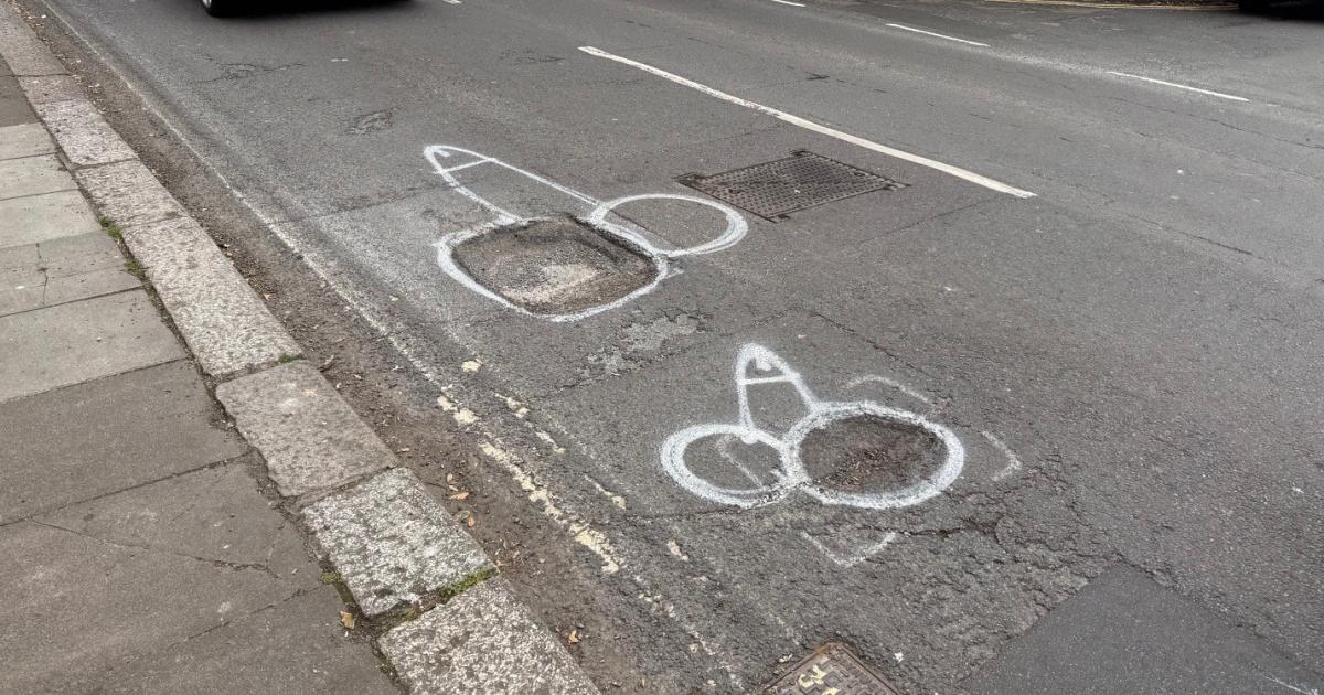 Penis graffiti drawn on potholes in Richmond Road Worthing