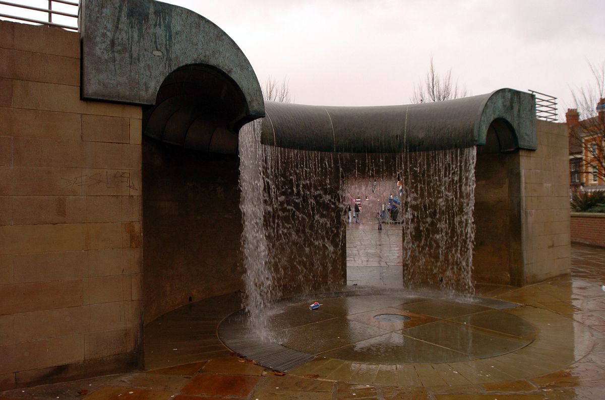Pictured is the waterfall on the Market Place, Derby.