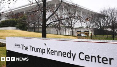 signage for the Trump Kennedy Center in front of the building