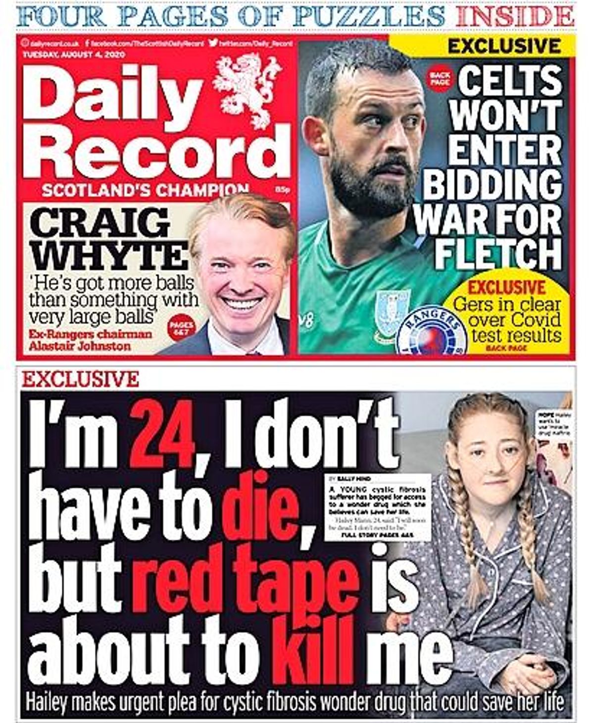 Our front page about Hailey's plea for the wonder drug