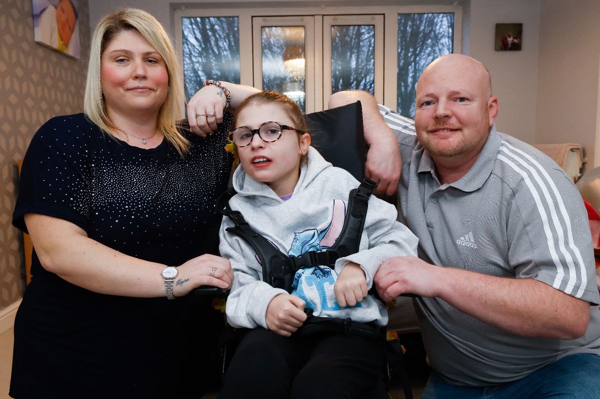 12 year-old Savannah Bayley-Lowndes from Chesterton who is nonverbal, autistic and has scoliosis in her back and arthritis in her knees, has grown too big for her wheelchair. Her mum Vicki and step-dad Steve have been fighting to get a replacement chair since July last year.