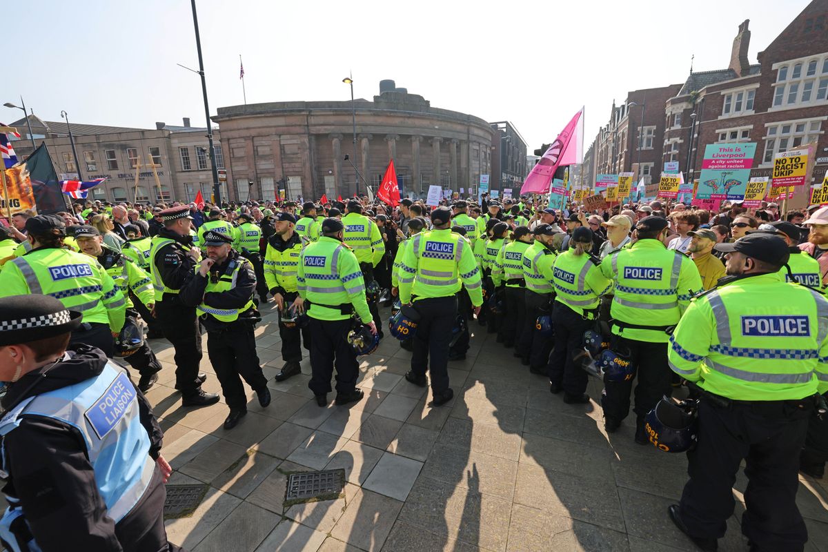 Police in attendance at a planned UKP march and a counter-demonstration organised by Merseyside Stand Up To Racism