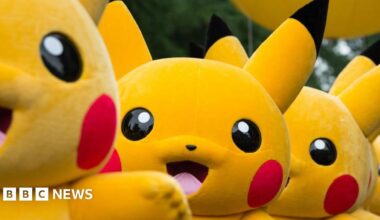 Pokemon mascot outfits, several of them, all in a row