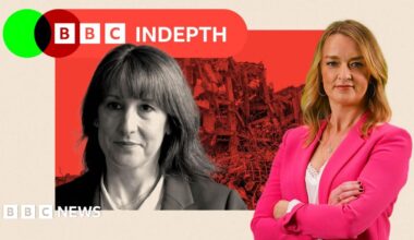 Thin, lobster red banner with white text saying ‘InDepth newsletter’. To the right are black and white portrait images of Emma Barnett and John Simpson. Emma has dark-rimmed glasses, long fair hair and a striped shirt. John has short white hair with a white shirt and dark blazer. They are set on an oatmeal, curved background with a green overlapping circle.