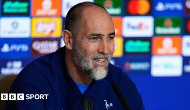 Tottenham Hotspur's interim manager Igor Tudor speaks during a news conference before his team play at Atletico Madrid