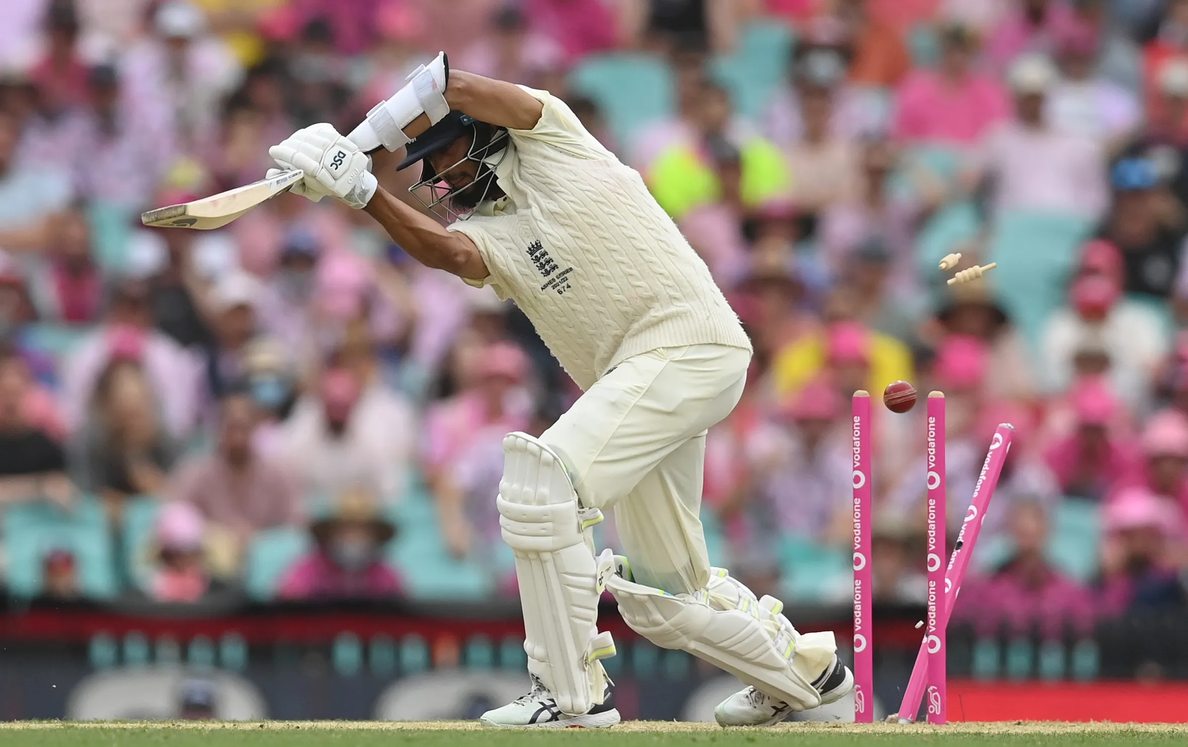 Haseeb Hameed is bowled by Mitchell Starc.