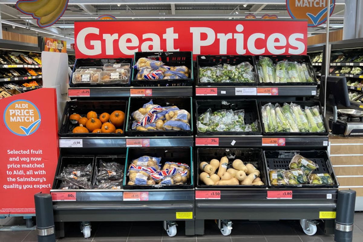Fruit and vegetables are offered for sale 