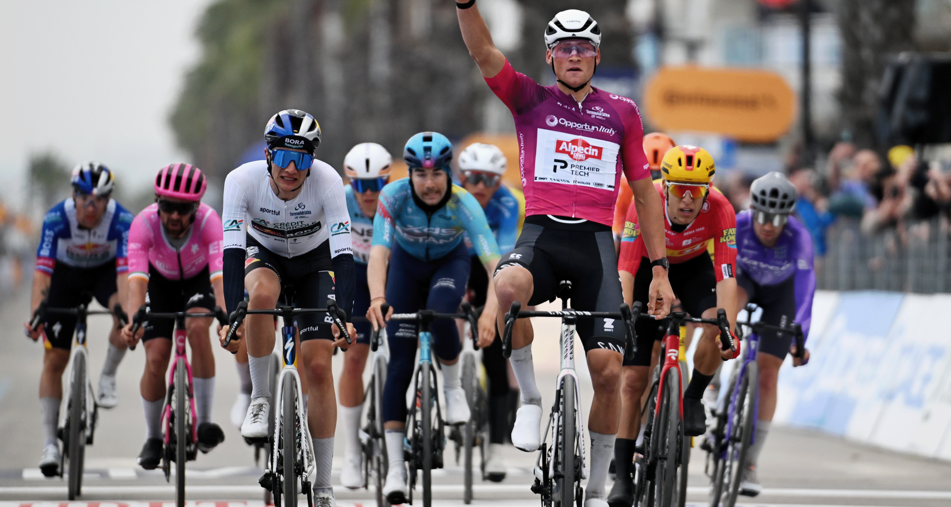Tirreno-Adriatico: Mathieu van der Poel plays stage 4 finale perfectly before launching incredible sprint to win from reduced group