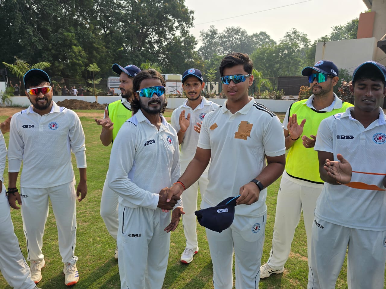 Sooryavanshi presents his debuting team-mate Sachin Kumar with his cap Sooryavanshi presents his debuting team-mate Sachin Kumar with his cap