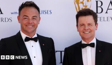 Ant and Dec in dinner jackets and bow ties at the 2024 Bafta TV Awards