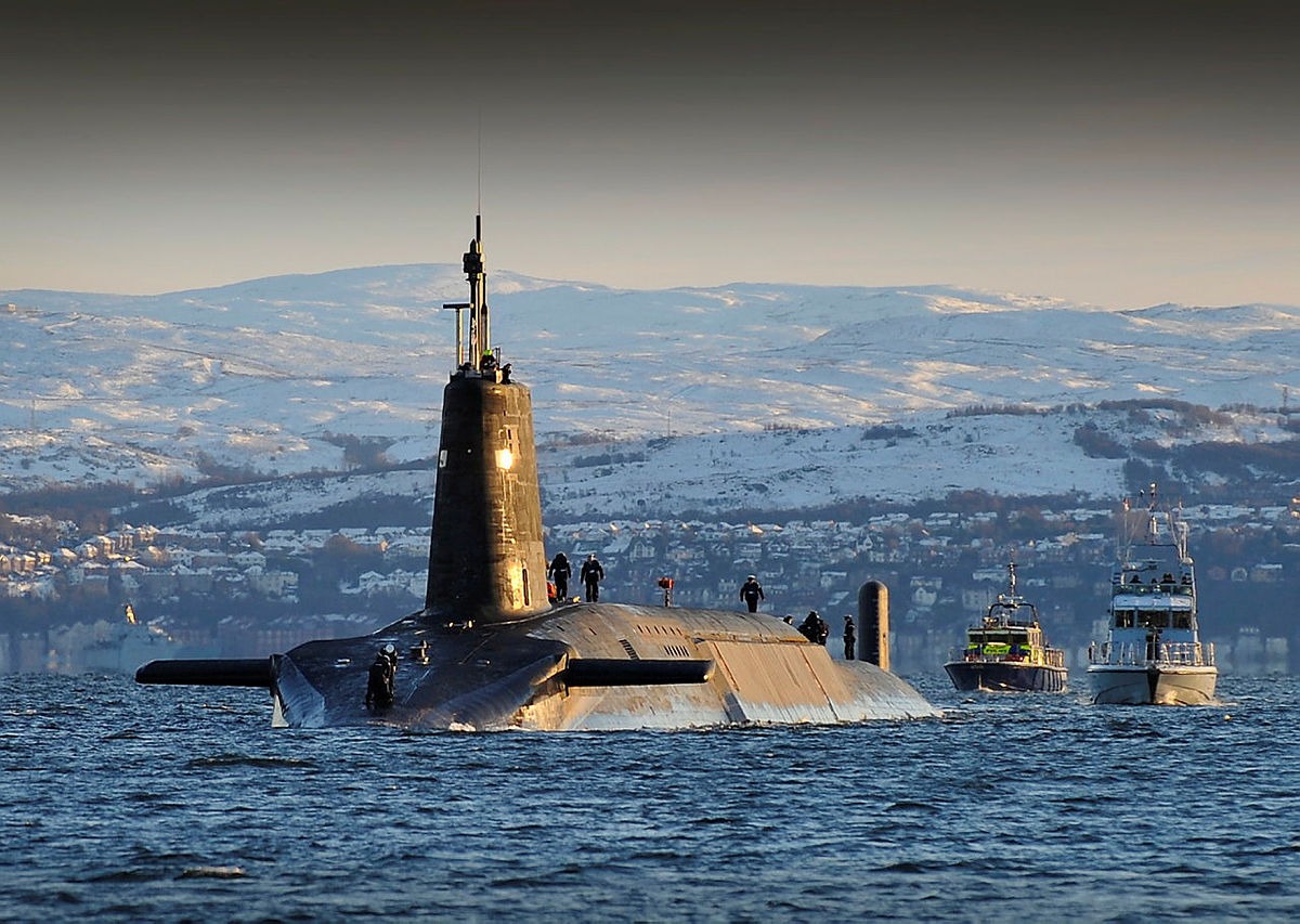  Nuclear submarine HMS Vanguard arrives back at HM Naval Base Clyde, Faslane, Scotland following a patrol.
