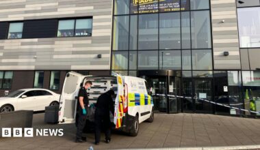 A police van at a school in Nottingham