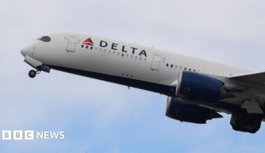 A Delta Airlines Airbus A-350 aircraft taxis on Sydney Airport's runway